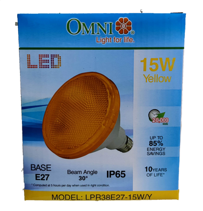 Omni 15W PAR 38 E27 220V Yellow LPR38E27-15W/Y, LED PAR 38 15W E27 220V Yellow