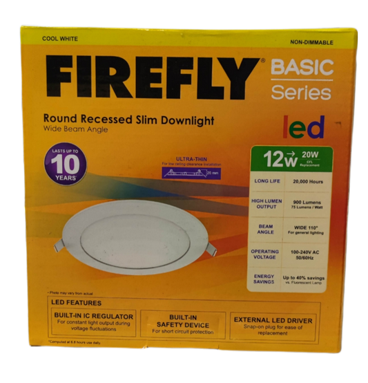 Firefly 12W LED Round Recessed Slim Downlight Cool White 220V