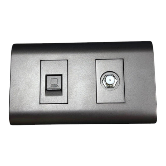 Royu Telephone Voice Jack RJ11 and Cable TV F Type Thread Socket with Plate Cover Dark Gray PLANO Series (RWP2/DG)/(RMX2/DG)/(RMX1/DG)