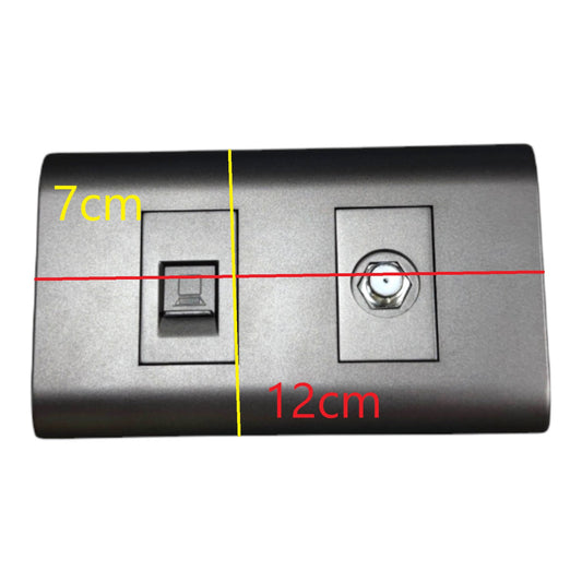 Royu Telephone Voice Jack RJ11 and Cable TV F Type Thread Socket with Plate Cover Dark Gray PLANO Series (RWP2/DG)/(RMX2/DG)/(RMX1/DG)