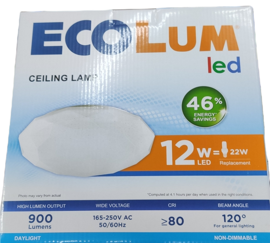 Ecolum 12W Ceiling Lights Daylight 6500K LED 220V, Center Light Living Room, Room Light