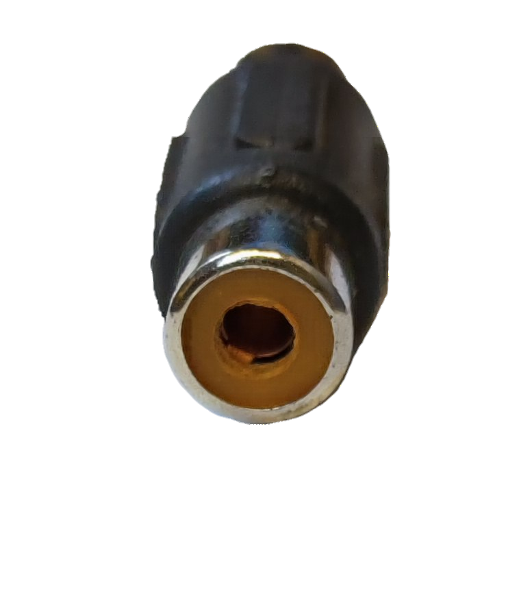 Female to female RCA connector in black with gold-plated interior for high-quality audio connections