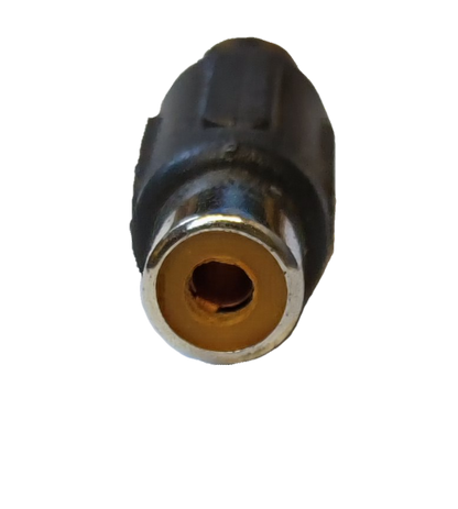Female to female RCA connector in black with gold-plated interior for high-quality audio connections