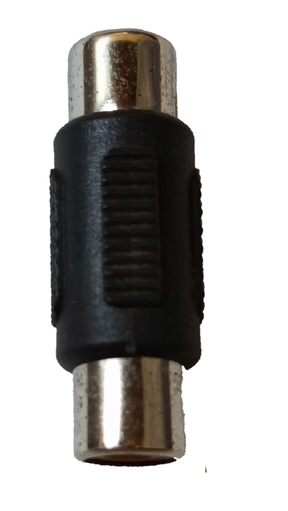 Female to female RCA connector featuring a durable black casing and gold-plated ends for optimal connectivity