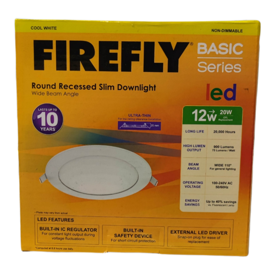 Firefly 12W LED downlight cool white 220V with wide beam angle and ultra-thin design for modern ceilings