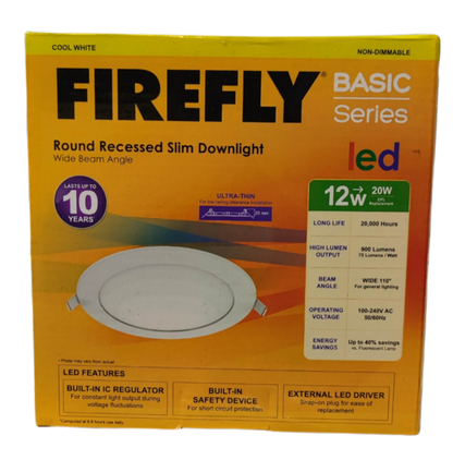 Firefly 12W LED downlight cool white 220V with wide beam angle and ultra-thin design for modern ceilings