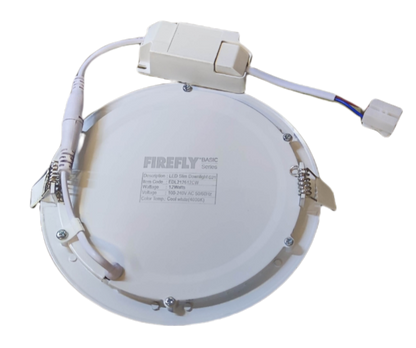 Back view of Firefly 12W LED downlight cool white 220V showing mounting and wiring details