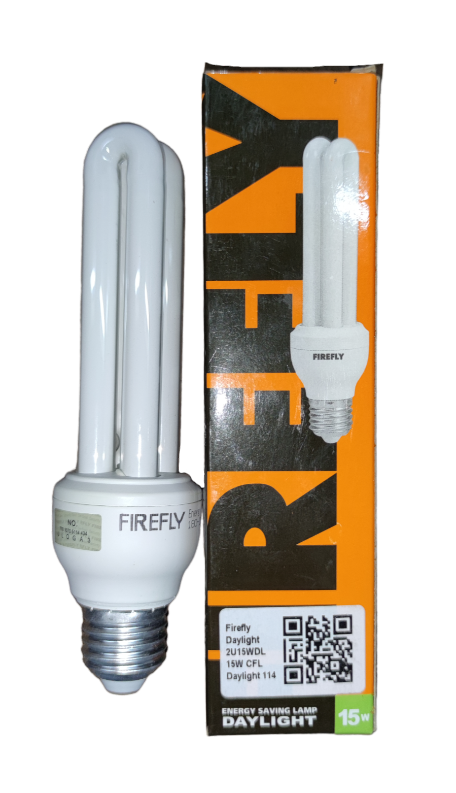 Firefly 15W CFL E27 220V 2U energy-saving bulb with daylight brightness on a display box