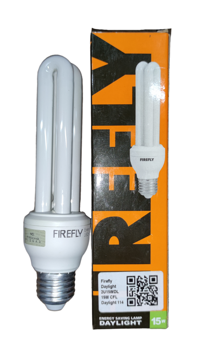 Firefly 15W CFL E27 220V 2U energy-saving bulb with daylight brightness on a display box
