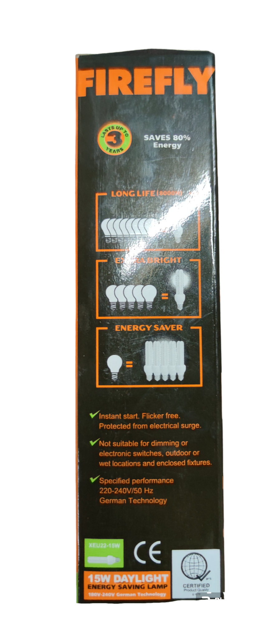 Firefly 15W CFL E27 220V 2U Energy Saving Bulb Box with Energy-Efficient Features