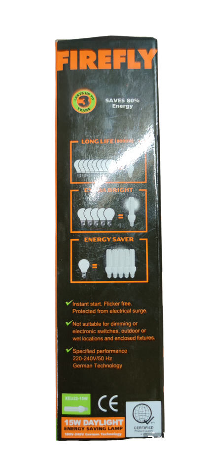 Firefly 15W CFL E27 220V 2U Energy Saving Bulb Box with Energy-Efficient Features