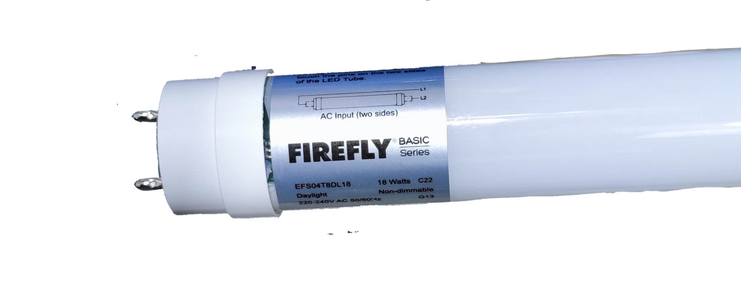 Firefly 18W LED fluorescent tube from the Basic Series with white casing and metal pins
