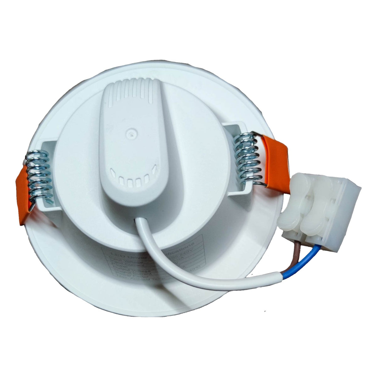 White light fixture with wiring on a white background