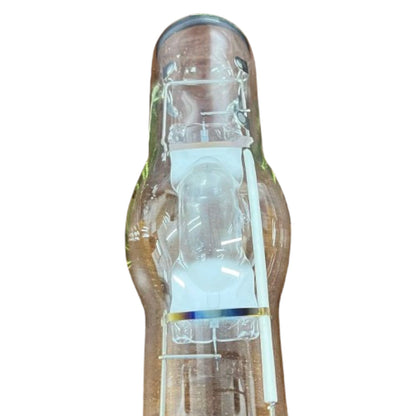 Clear plastic glove with a white tube on a white background