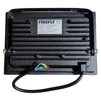 Black electronic device labeled 'Firefly Basic' with a cable on a white background