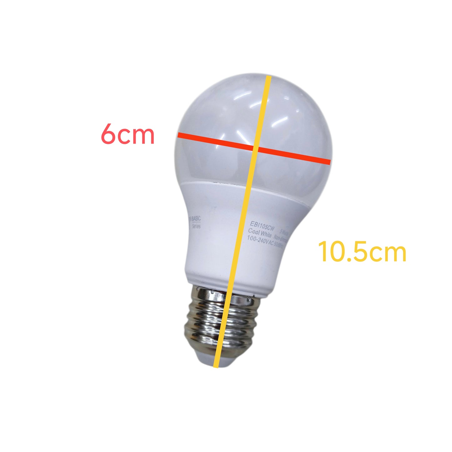 Firefly 5W LED bulb E27 220V with a clear design, measuring 6cm in diameter and 10.5cm in height