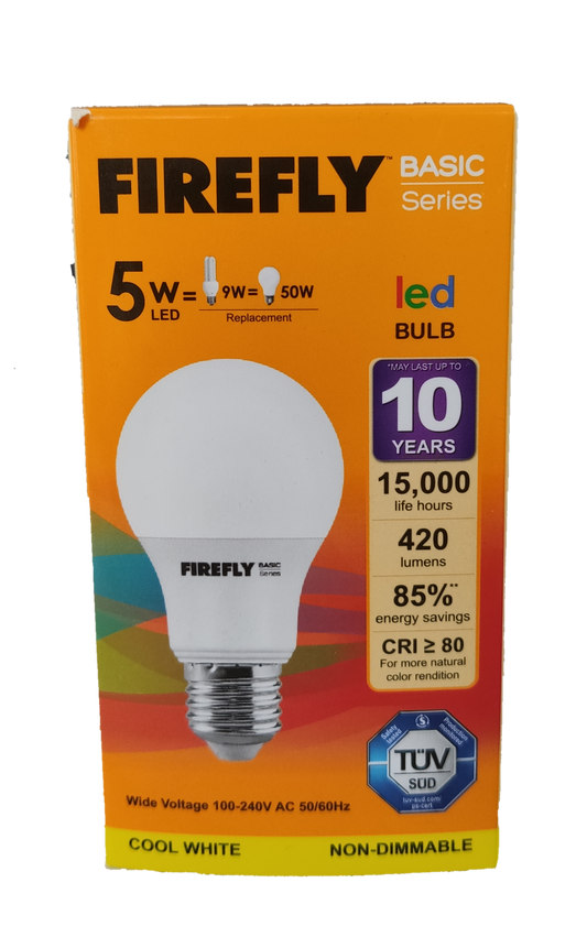 Firefly 5W LED bulb E27 220V cool white non-dimmable with 15000 life hours and 420 lumens