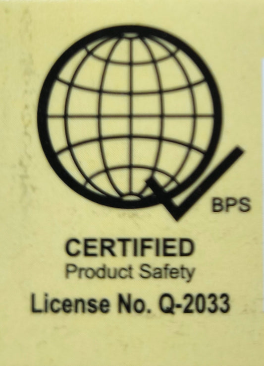Certification label for Firefly 5W LED bulb E27 daylight indicating product safety license number Q-2033