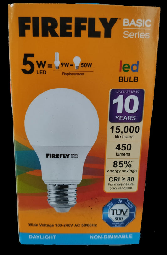 Firefly 5W LED bulb E27 daylight with 450 lumens and 10 years lifespan non-dimmable