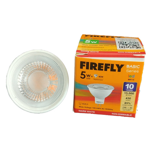Firefly 5W MR-16 LED Warm White 3000K Bulb with Long Lifespan and Energy Efficiency