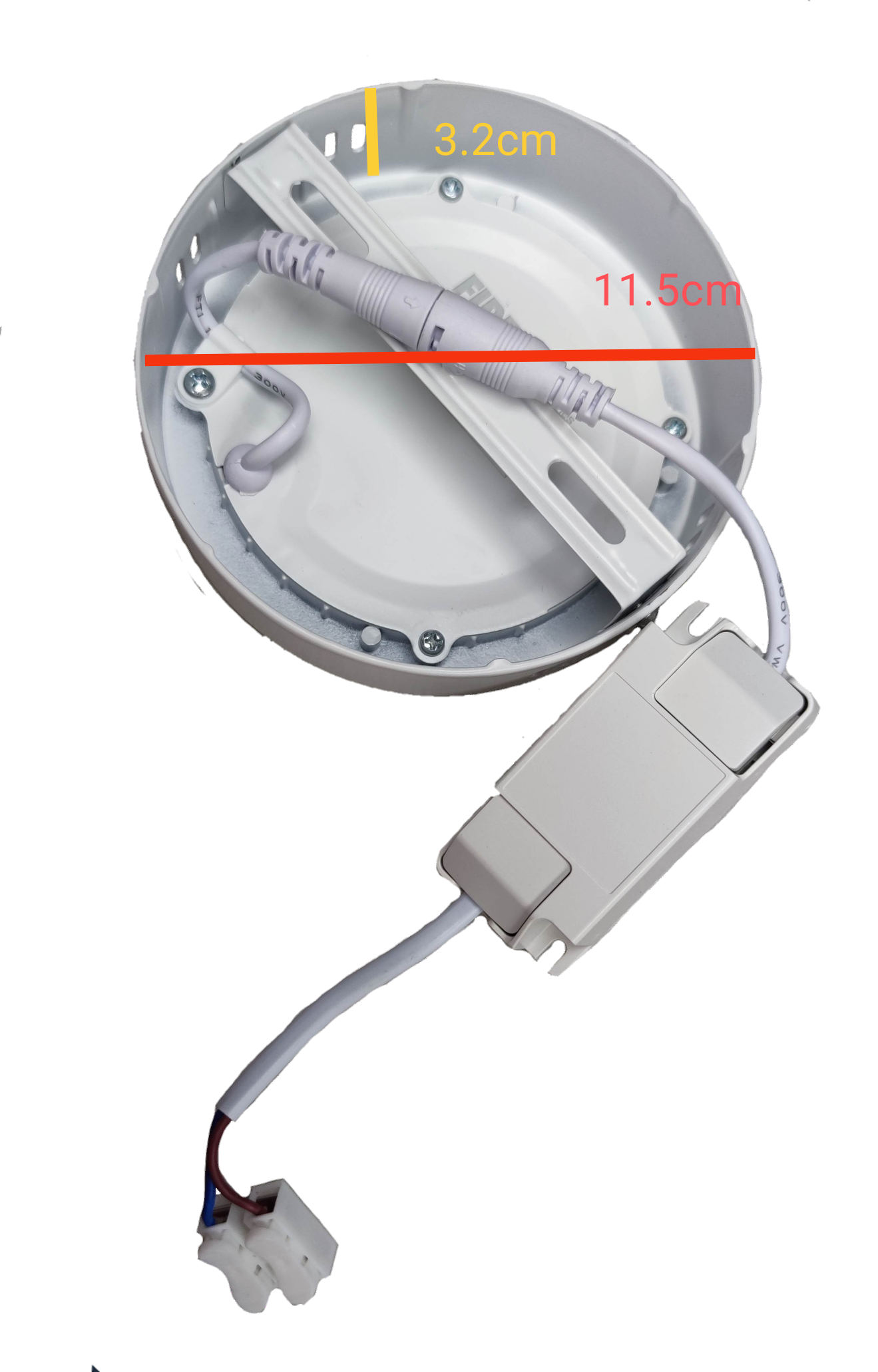 Firefly 6W LED Downlight Surface Type white round ceiling light showing backside driver wiring and mounting bracket