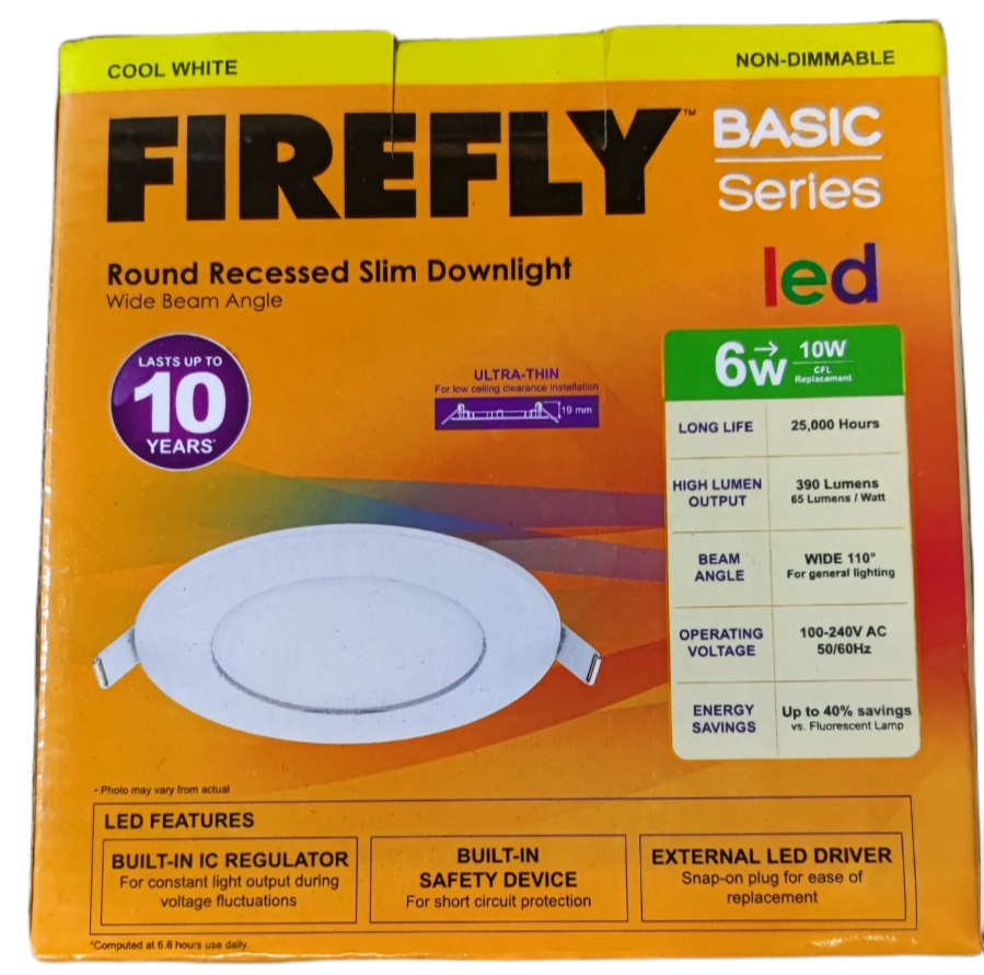 Firefly 6W LED round recessed downlight 120mm with wide beam angle and energy-saving features