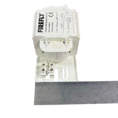 Firefly 70W sodium ballast 220V shown with measurement ruler for size reference and design details