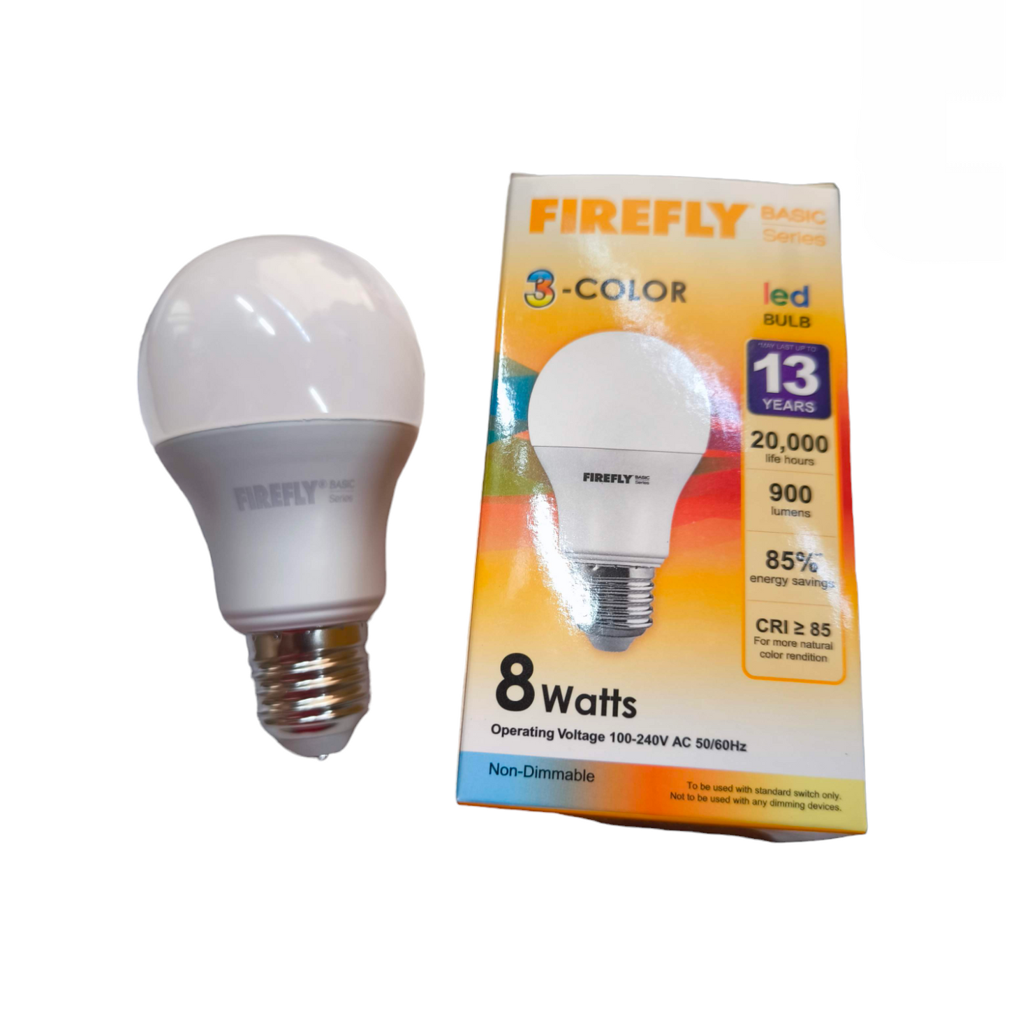 Firefly 8W tri color LED bulb with energy efficiency and long lifespan for versatile lighting solutions