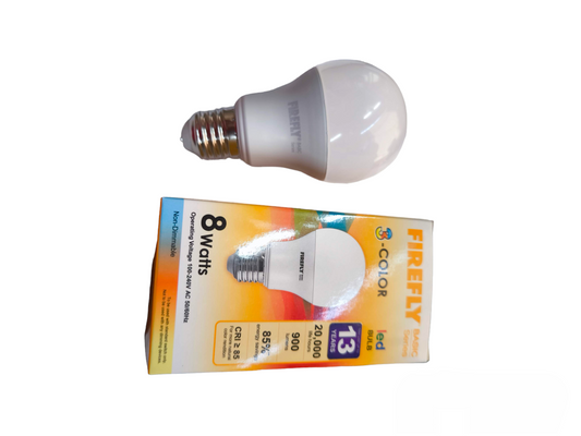 Firefly 8W tri color LED bulb with energy-saving design and tri-color lighting options
