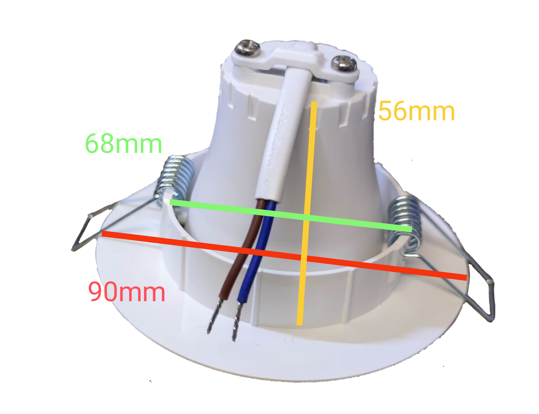 Firefly adjustable LED ceiling light 3W 5W with dimensions labeled for easy installation and setup