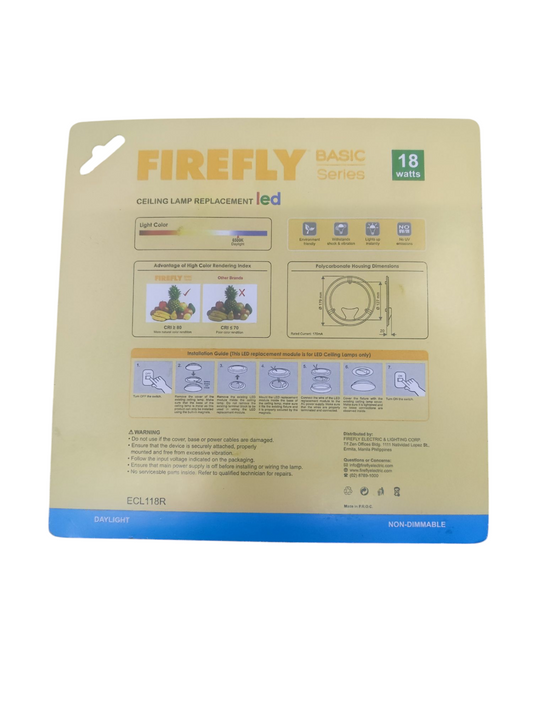 Firefly 18 watt daylight circular LED replacement bulb packaging for ceiling lamp