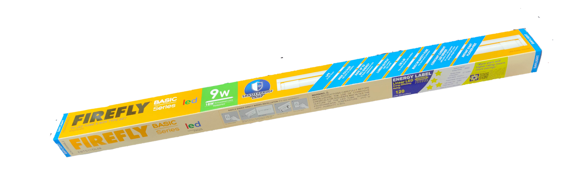 Firefly T8 LED tube light with fixture 220V in packaging, ideal for bright lighting solutions