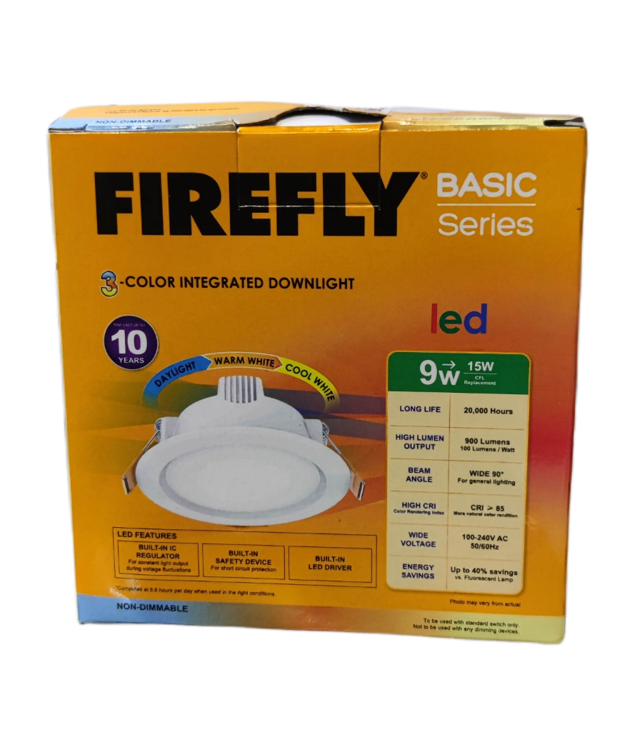 Firefly Basic Series Tri Color LED Downlight 9W 220V with long life and adjustable colors