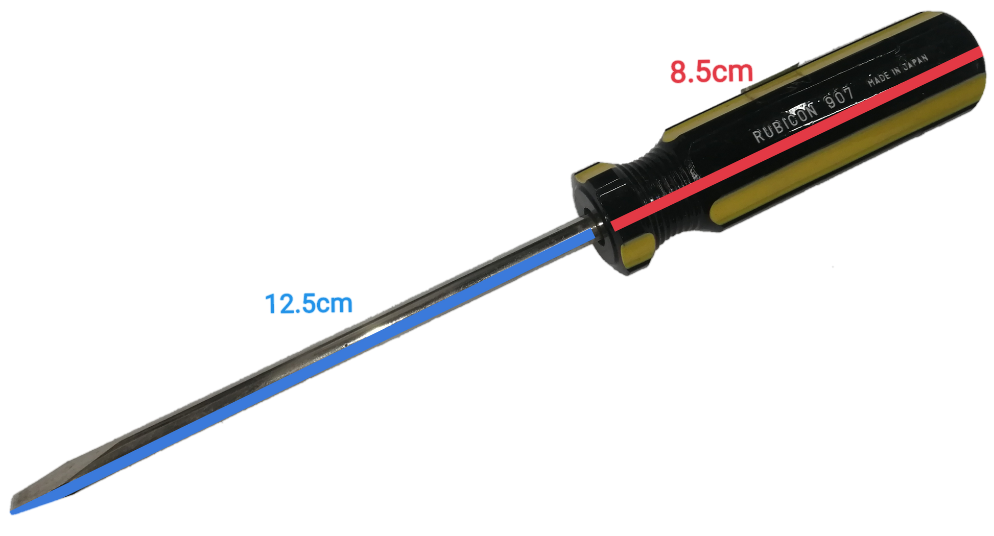 Rubicon Flat Head Screw Driver 907 125mm with ergonomic black and yellow handle on black background