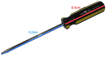 Rubicon Flat Head Screw Driver 907 125mm with ergonomic black and yellow handle on black background