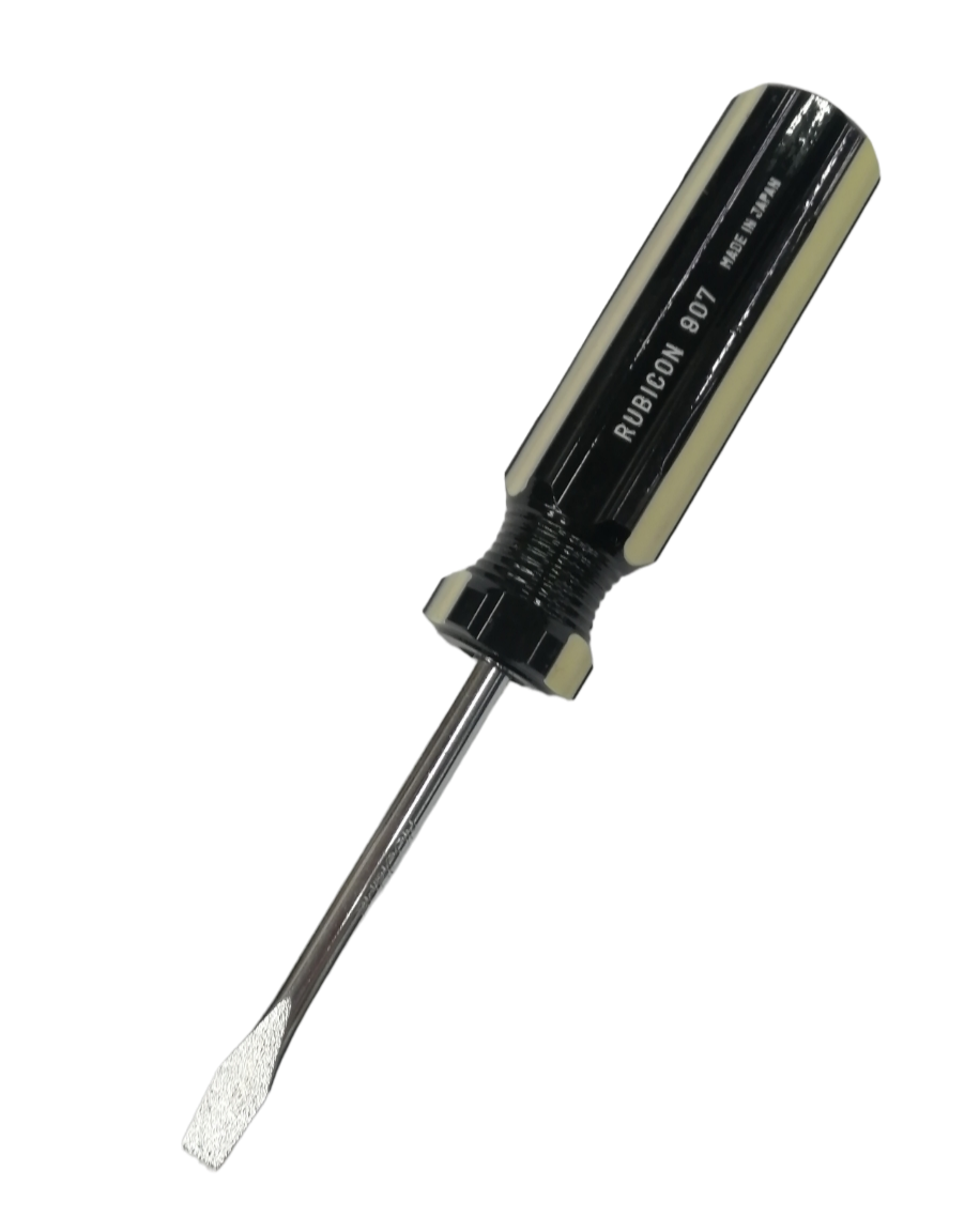 Rubicon Flat Head Screw Driver 907 75mm with black handle and metal shaft for precision tasks