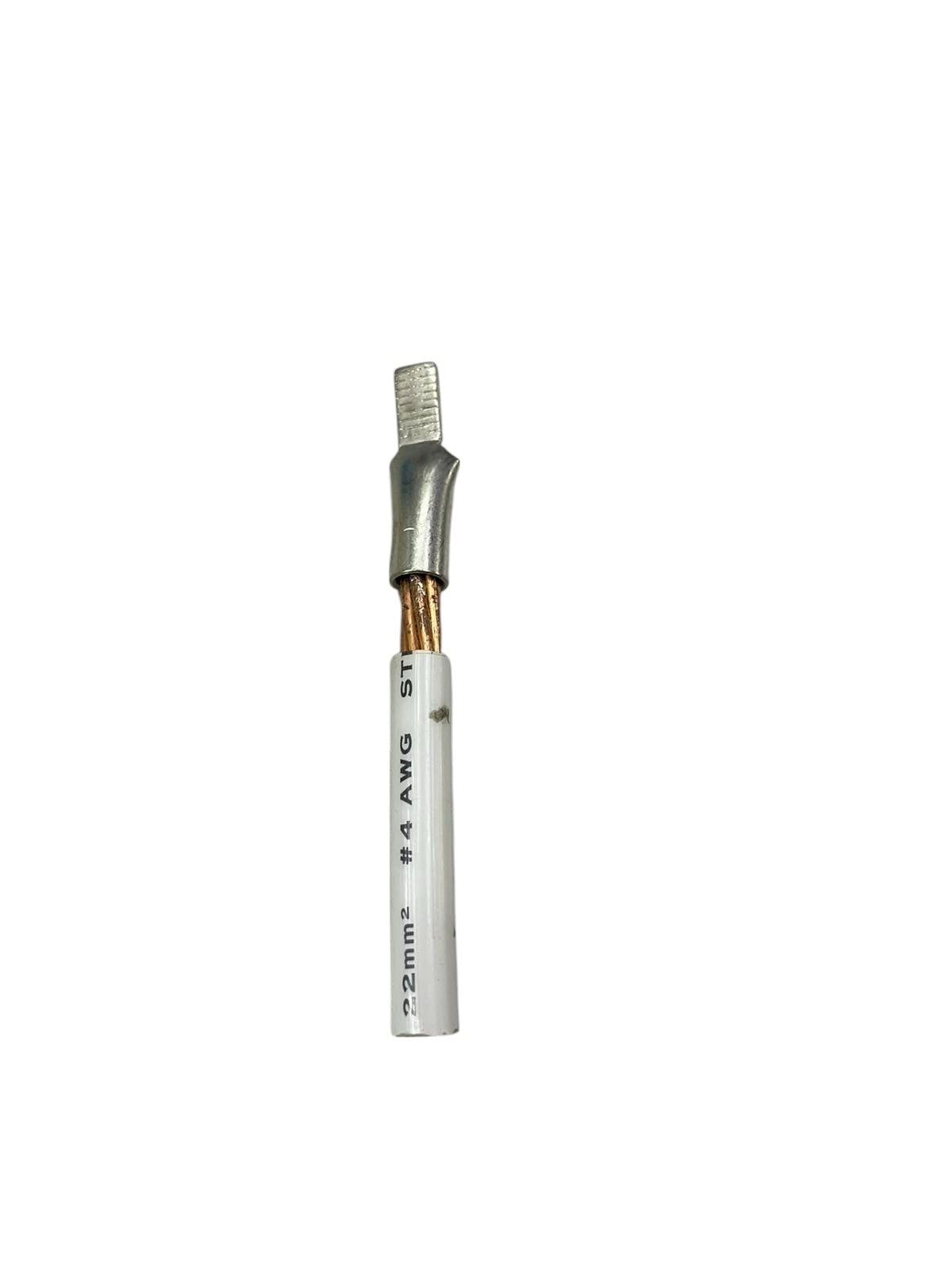 Flat Head Terminal 5.5mm to 7mm cable management terminal with exposed copper wire and white insulation