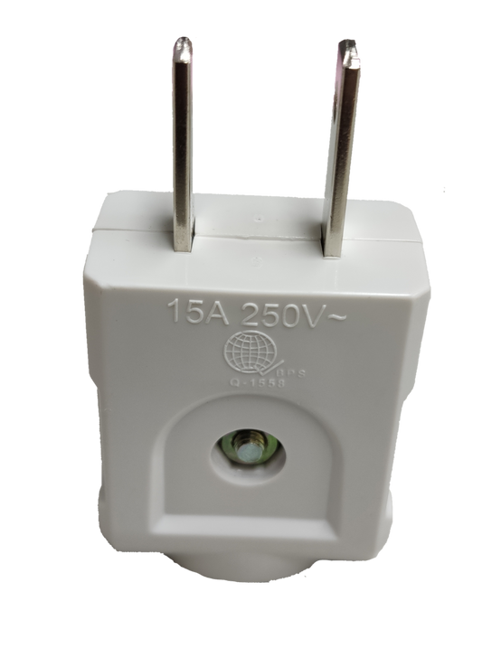 Omni 15A 250V flat pin electrical plug in white for secure electrical connections