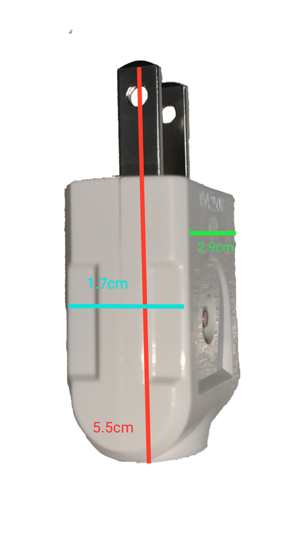 Omni 15A 250V flat pin electrical plug with measuring dimensions for easy installation