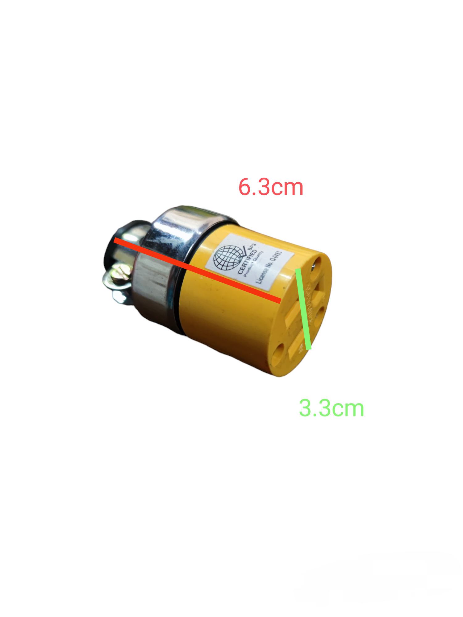 Surer Flat Pin with Ground Cord Connector S515 yellow power plug with dimension markings