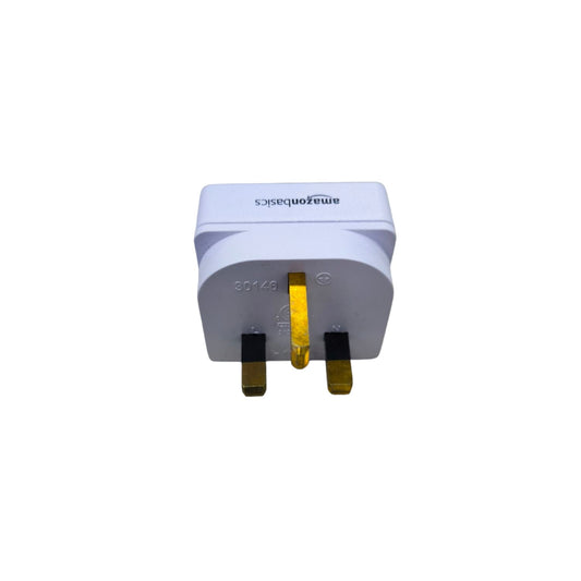 Amazon Basic power adaptor flat pin with ground to Type G plug for safe electrical connection