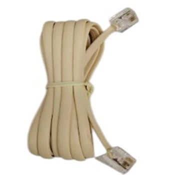 Beige flat telephone line cord with clear connectors for landline phones Telephone Extension Cord