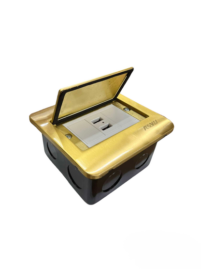 Royu Floor Outlet 2 Port USB Outlet 2100mAh with brass cover and black base for floor installation