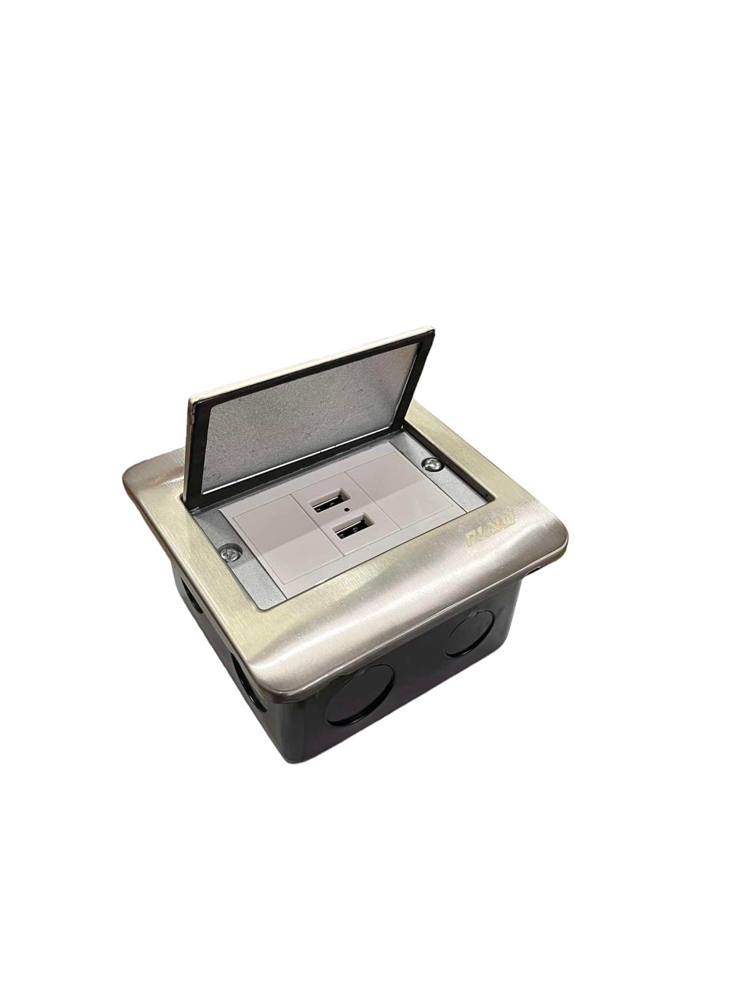 Royu Floor Outlet 2 Port USB Outlet 2100mAh with protective metal cover in silver finish