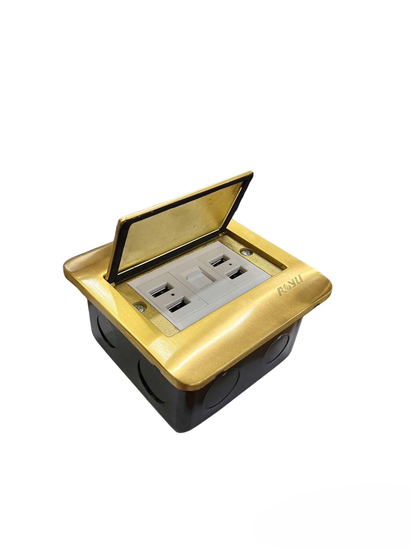 Royu Floor Outlet 4 Port USB Outlet 2100mAh with gold cover and dual power sockets