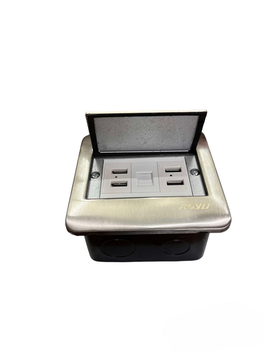 Royu Floor Outlet 4 Port USB Outlet 2100mAh with stainless steel cover and multiple USB charging ports