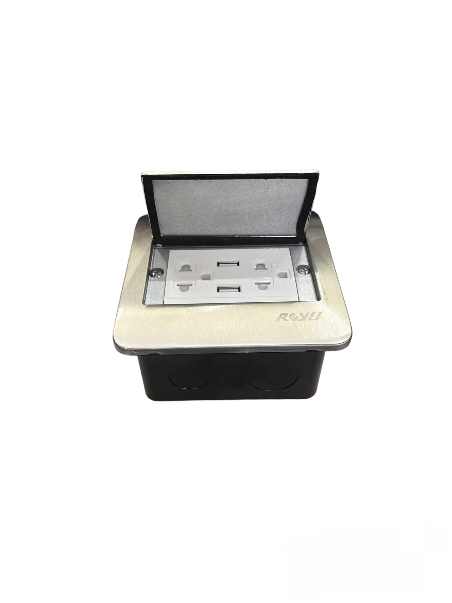 Royu Floor Outlet Duplex Universal with Ground in stainless steel finish for power points