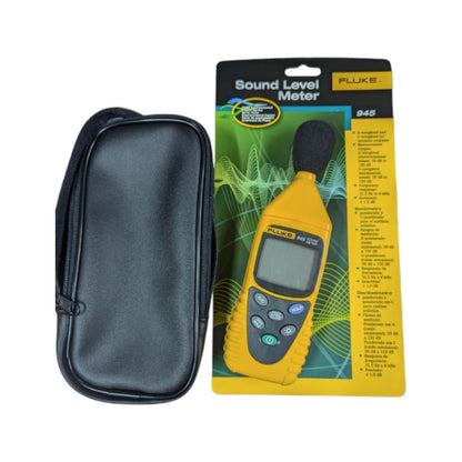 Fluke 945 sound level meter with a carrying case and packaging for professional sound measurement