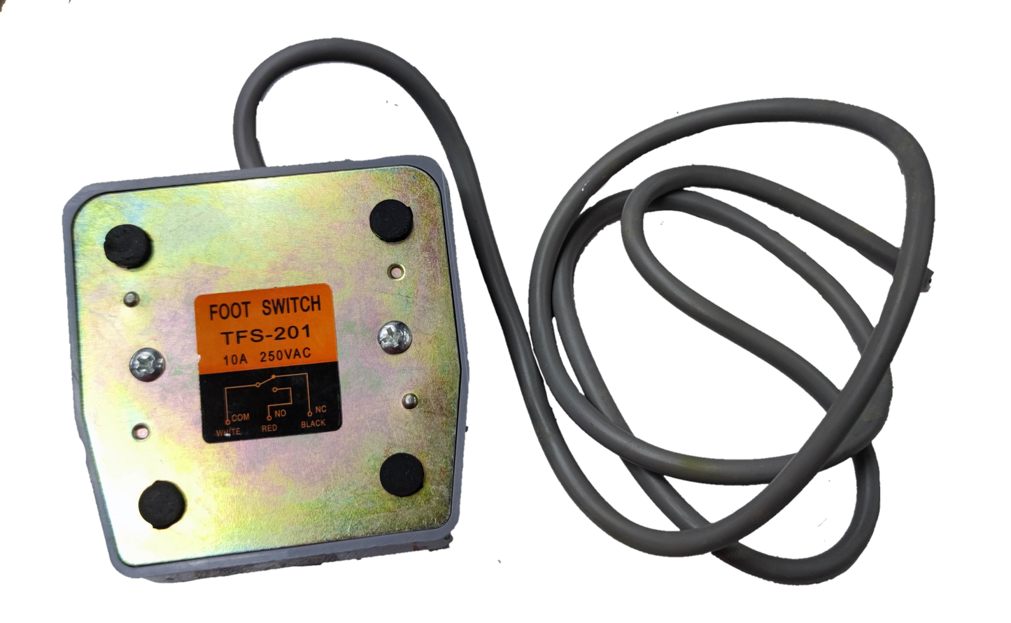 China-made Foot Switch 10A 250V with metal base and attached cable for power control