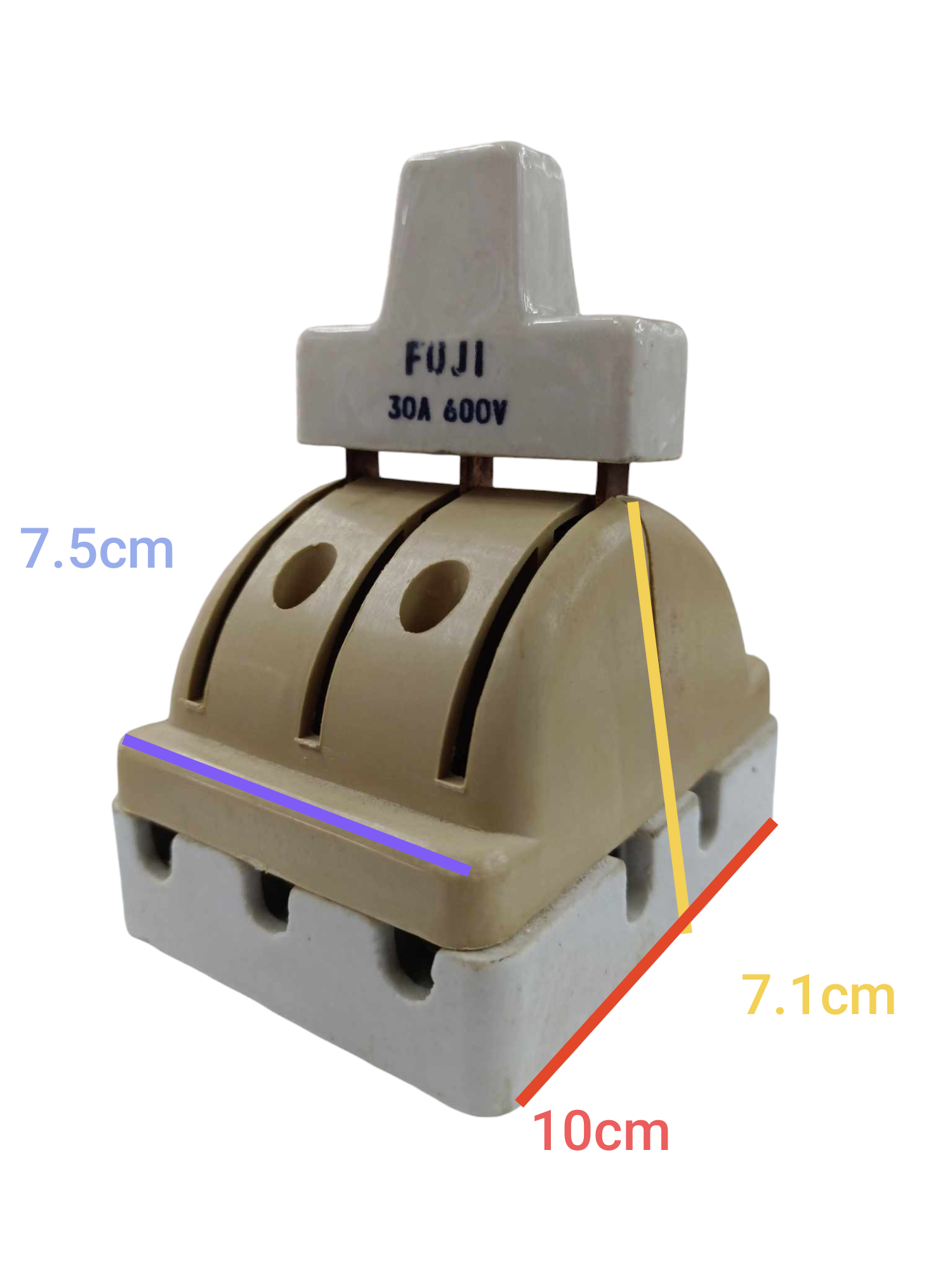 Taiyou 30A 3PDT 600V Switch Porcelain with beige and white body and Fuji branding
